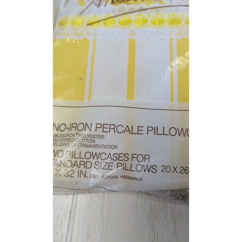 Atelier Martex 2 Standard Pillowcases Yellow White Striped Percale vintage lace